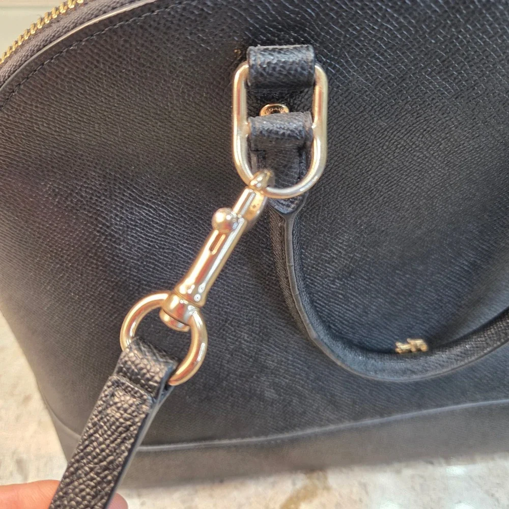 Coach Sierra Satchel Black Crossgrain Leather Dome Bag F27591 Womens